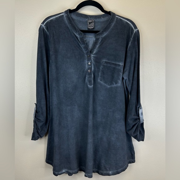 Casual Studio Cotton Dark Blue Long Sleeve Henley Shirt size Womens L casual - Picture 2 of 11